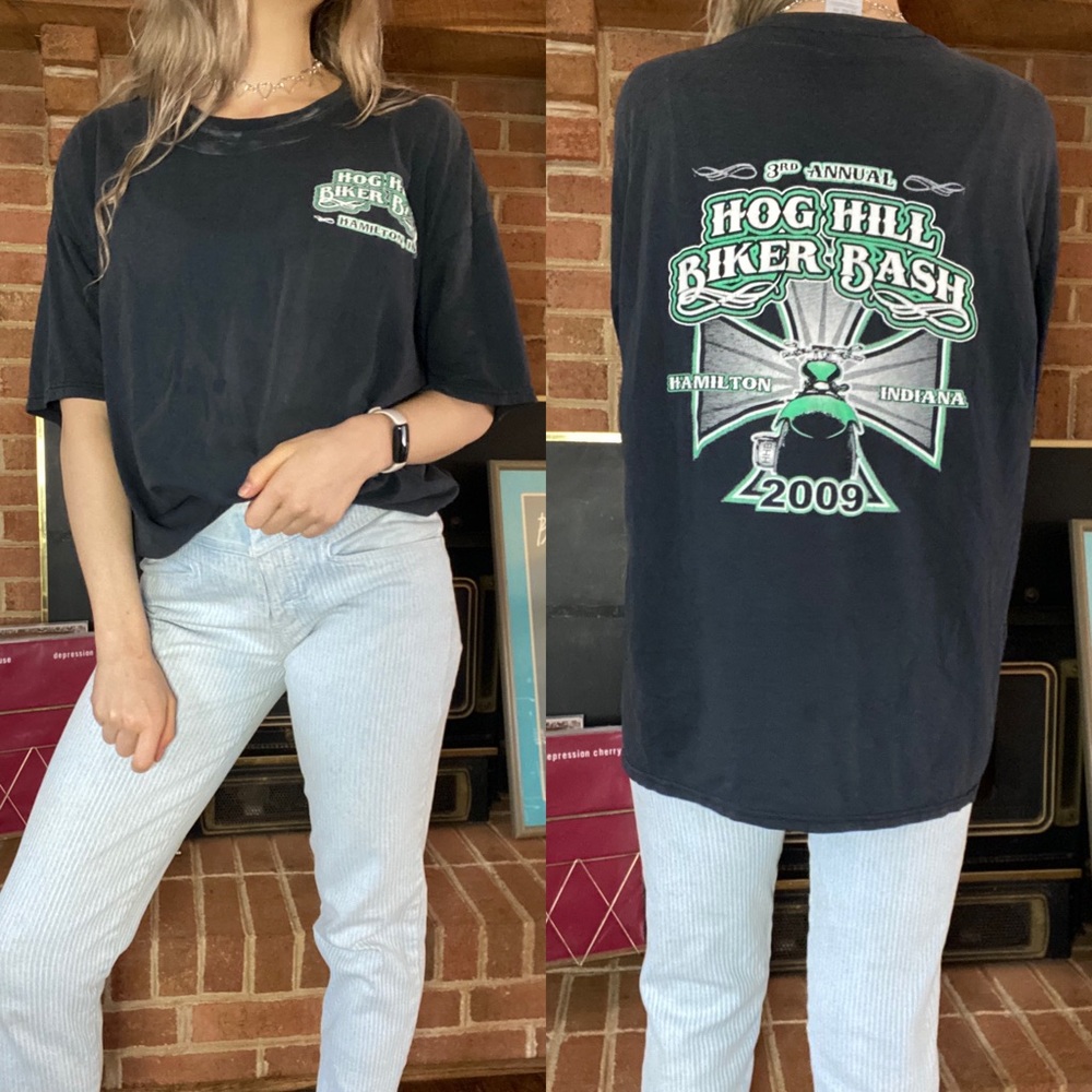 2009 Distressed Biker Bash Hog Hill Hamilton Indiana Faded Oversized Uni…